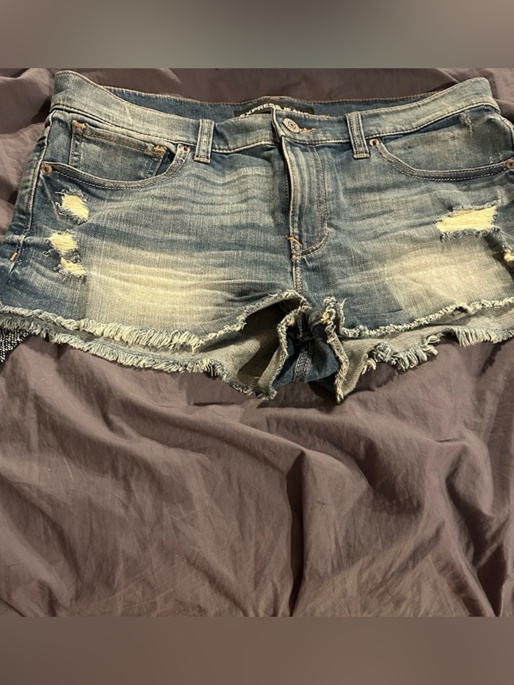 Express Distressed Light Blue Denim Cutoff Shorts